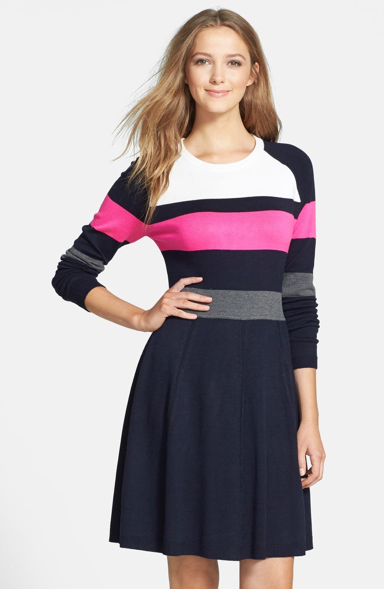 Eliza J Colorblock Fit & Flare Sweater Dress | Nordstrom
