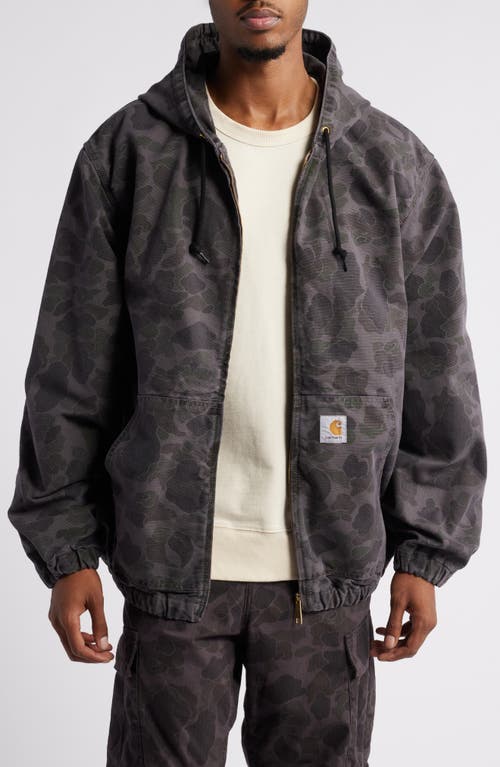 Carhartt Work In Progress Duck Camo Print Organic Cotton Hooded Jacket in Camo Green /Graphite Dyed 