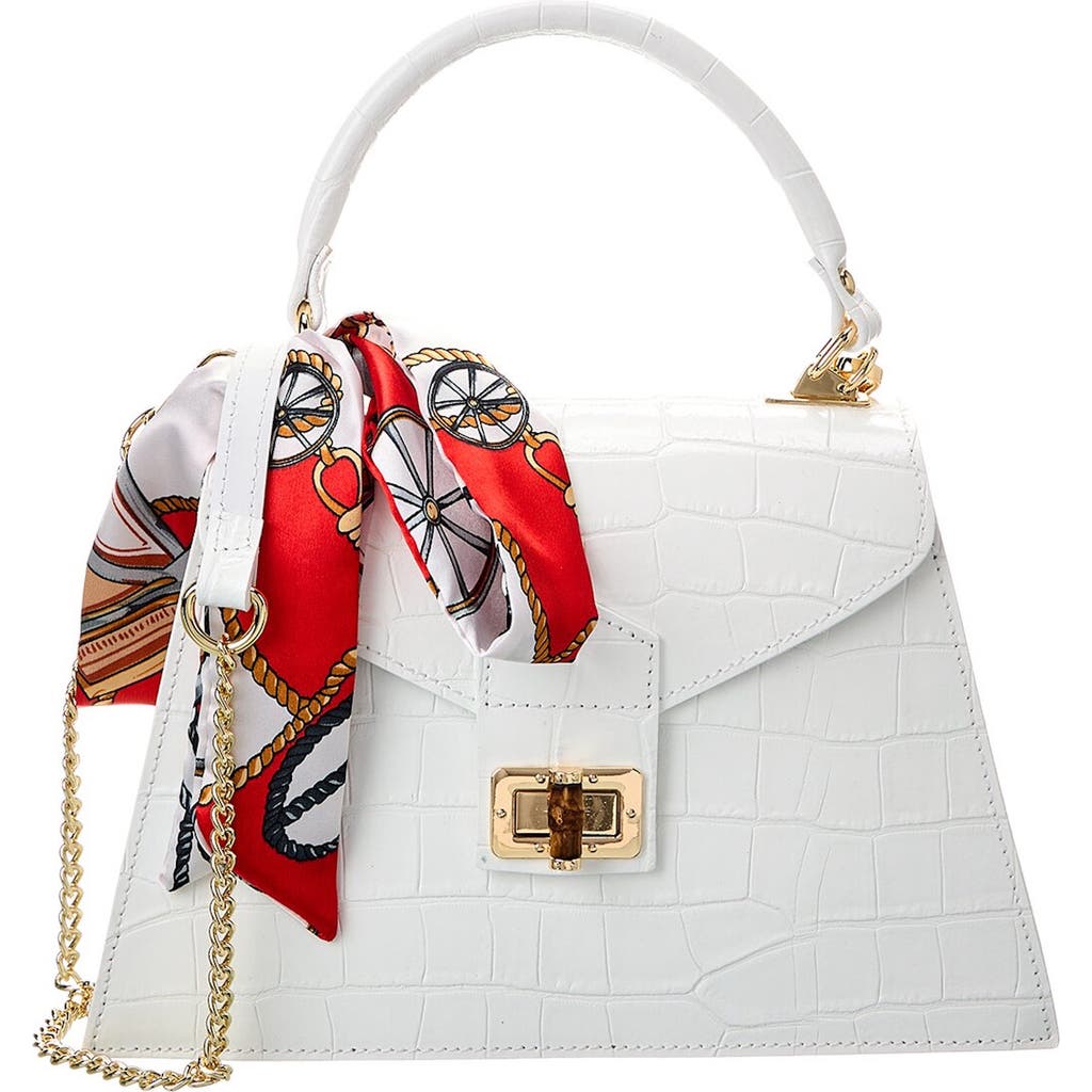Persaman New York Marta Croc Embossed Satchel With Scarf In White