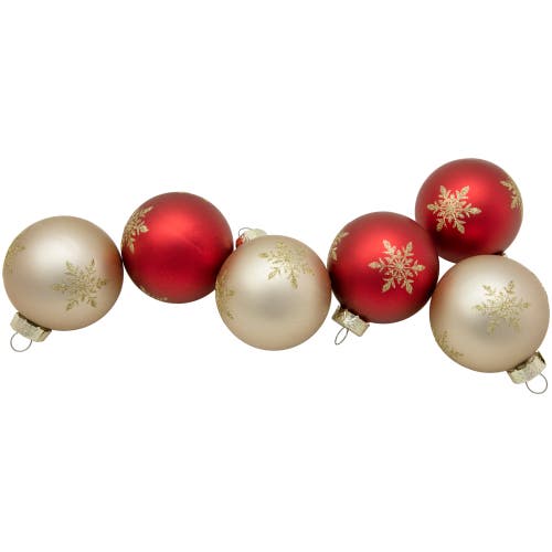 Northlight 6ct Red And Gold Snowflake Glass Ball Christmas Ornaments 2.5" In Gold