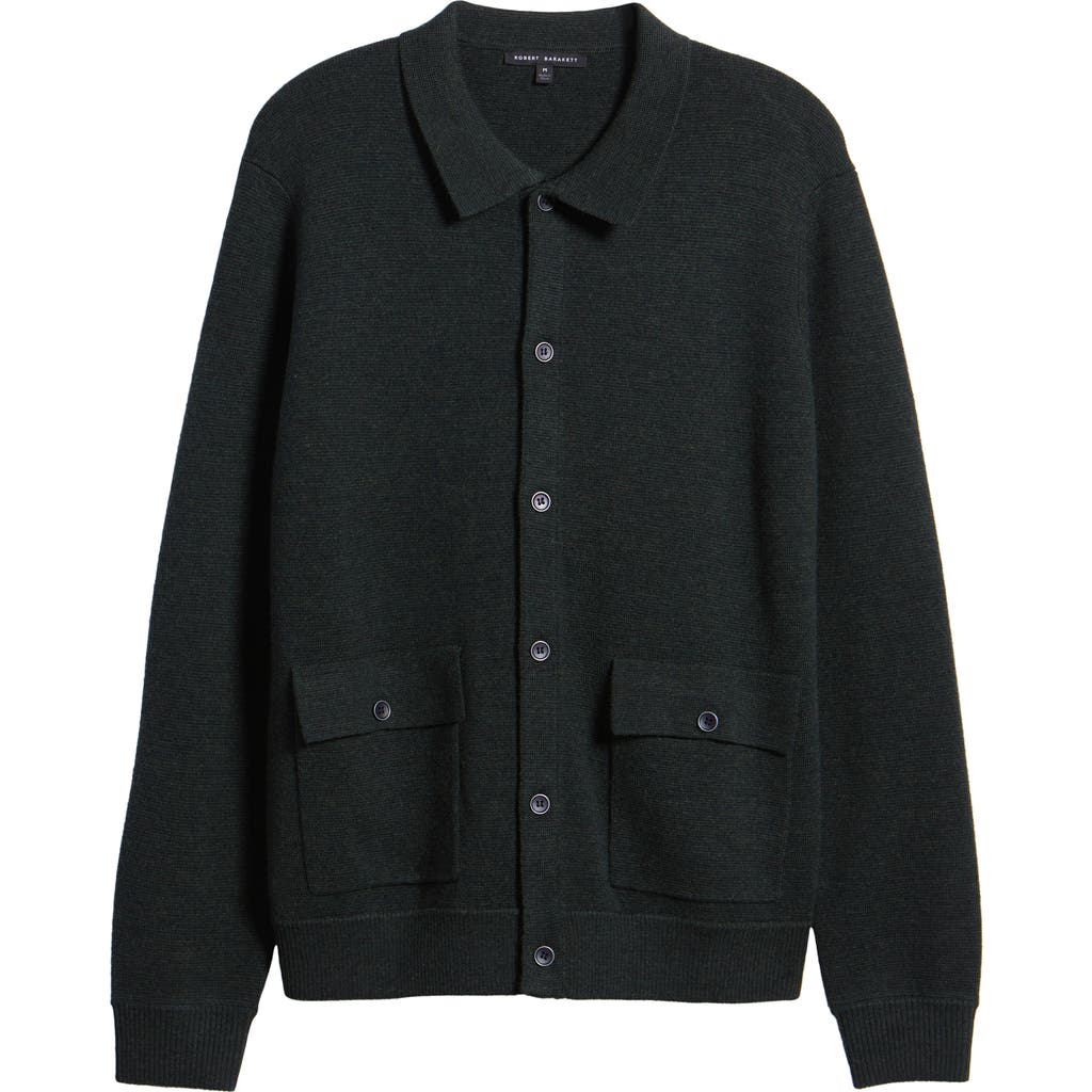 Robert Barakett Bristol Collared Merino Wool Milano Stitch Cardigan In Olive