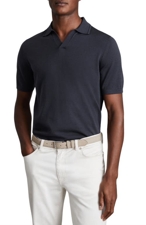 Reiss Duchie Johnny Collar Short Sleeve Wool Polo Sweater Blue Smoke at Nordstrom,