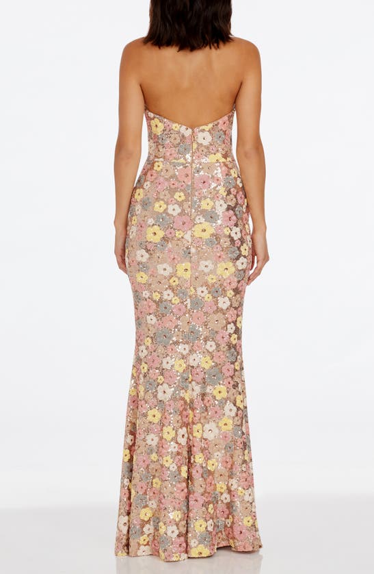 Dress The Population Janelle Floral Sequin Gown In Rose Gold Multi