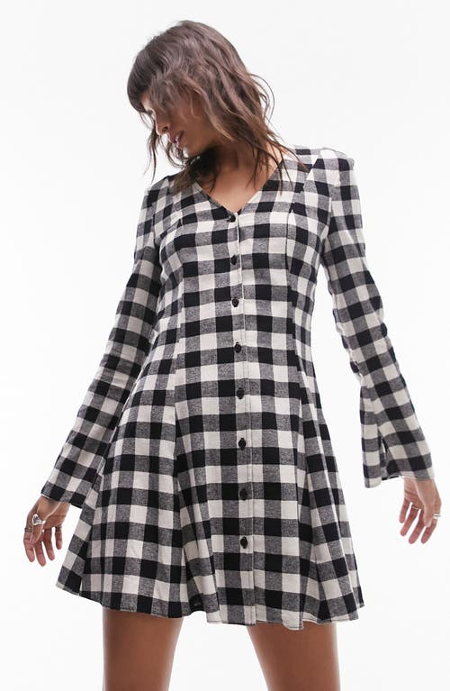 Topshop Check Long Sleeve Minidress in Black Multi at Nordstrom, Size 4 Us