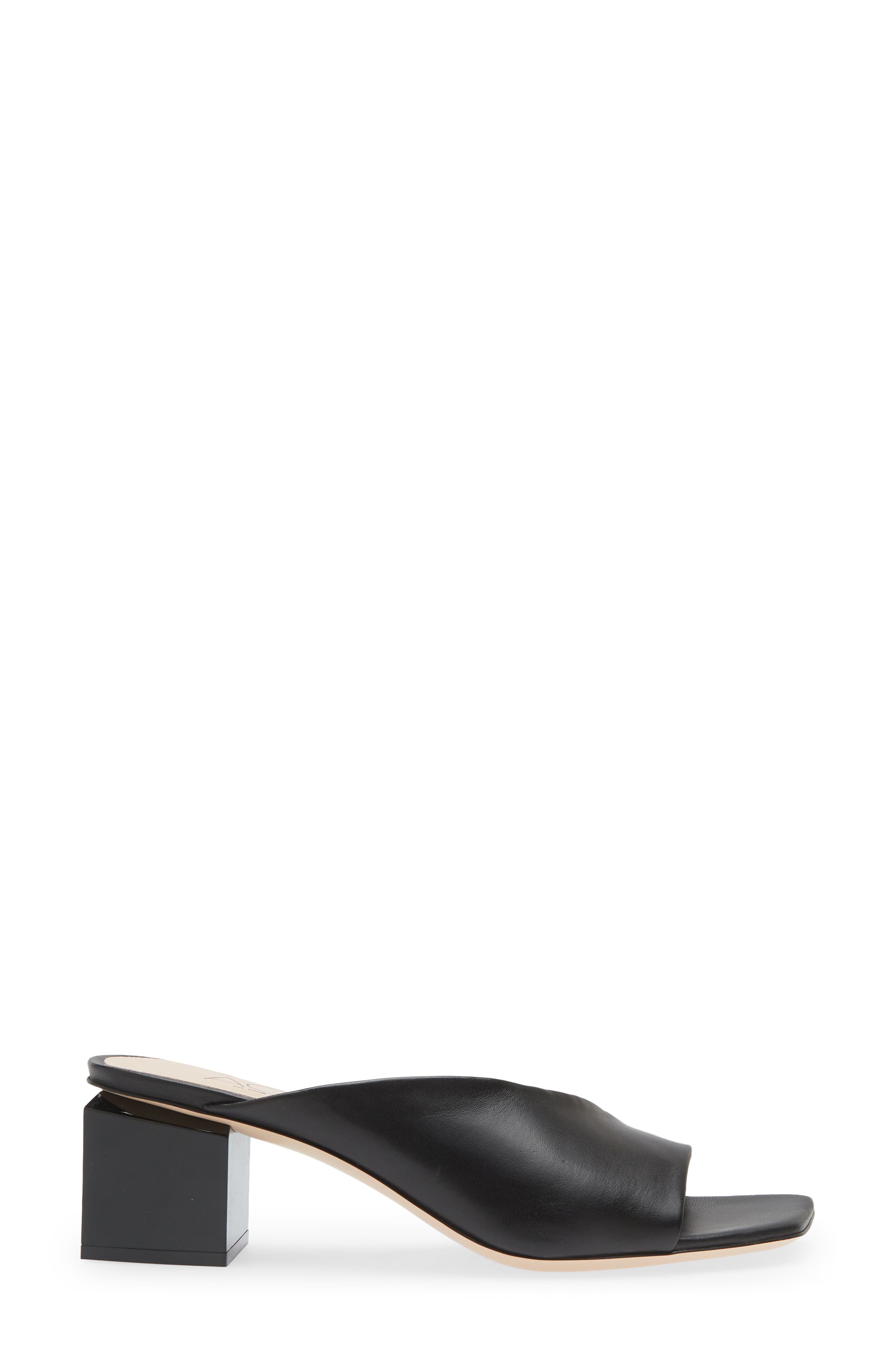 AGL Angie Block Heel Asymmetric Slide Sandal in Nero Nero Smart