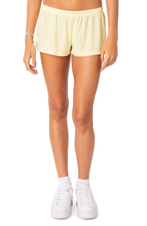 EDIKTED Irene Pointelle Low Rise Shorts Yellow at Nordstrom,