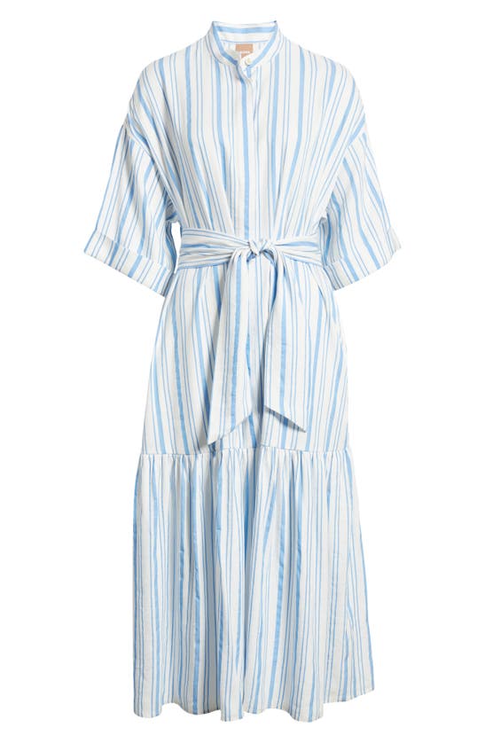 Shop Hugo Boss Boss Dalinena Stripe Belted Linen Blend Shirtdress In Summer Sky Pinstripe