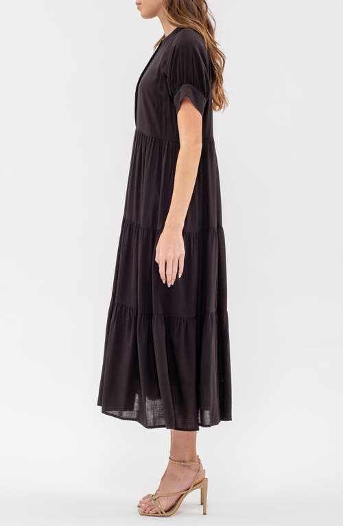 August Sky Tiered Midi Dress In Black