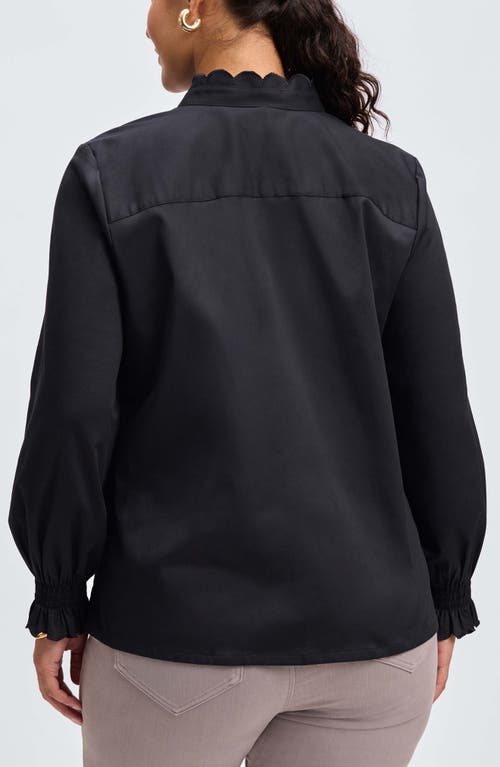 Foxcroft Elora Scallop Cotton Blend Button-up Shirt In Black