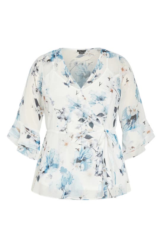 Shop City Chic Kelly Floral Print Wrap Top In Ivory Shy Orchid