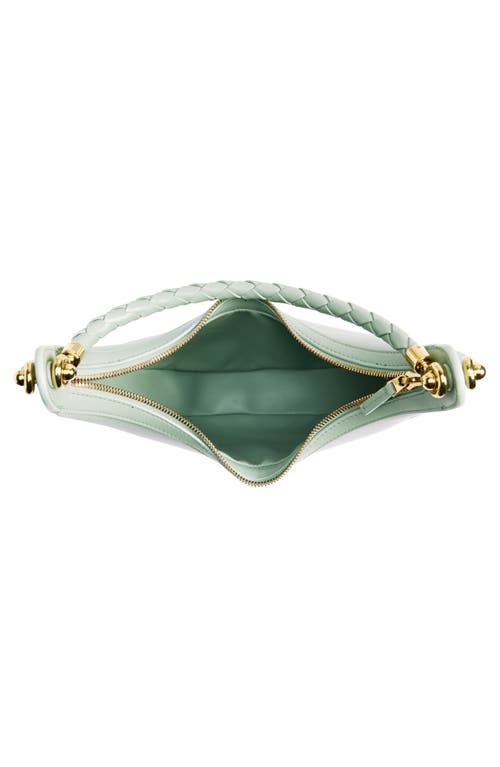 Shop Bottega Veneta Hoop Leather Hobo Bag In 3401 New Sauge-m Brass