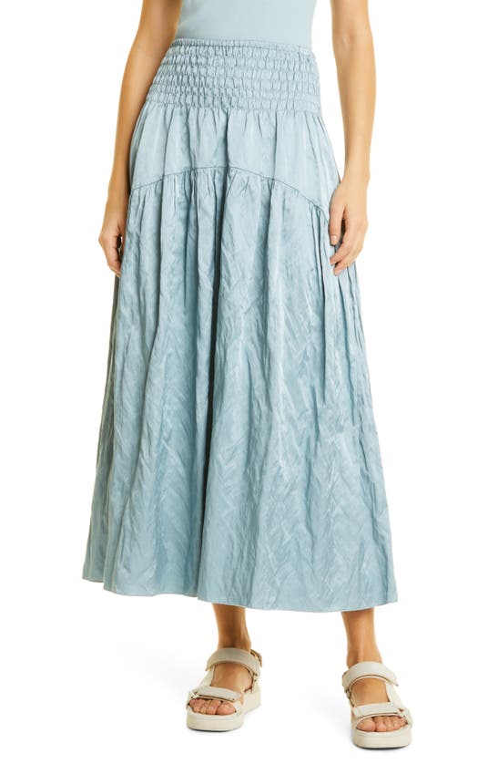 Vince Metallic Smock Waist Tiered Cotton Blend Skirt In Aqua Stone