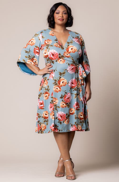 Shop Kiyonna Gemini Floral Bell Sleeve Wrap Dress In English Tea Rose