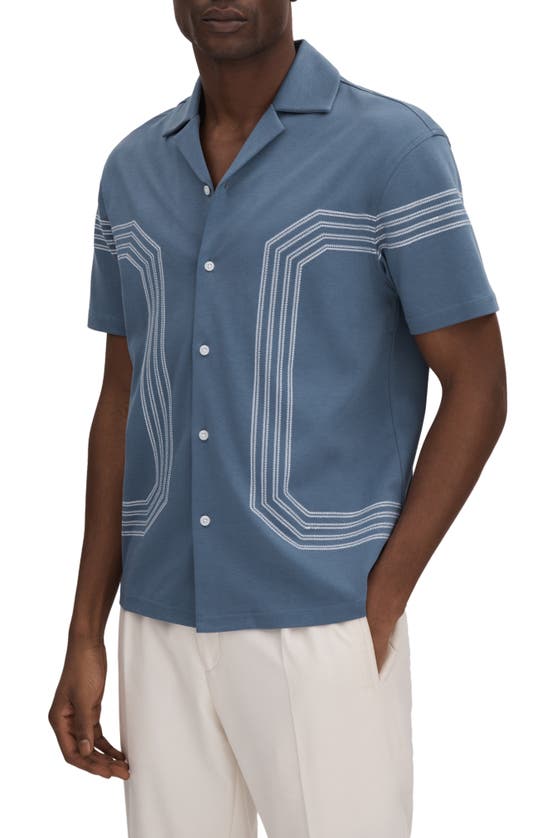 Shop Reiss Arlington Embroidered Camp Shirt In Airforce Blue