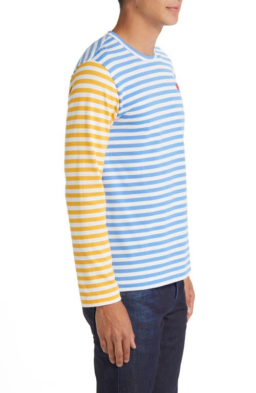 Comme Des Garçons Play Bi-color Stripe Longsleeve T-shirt Blue In Blue/yellow