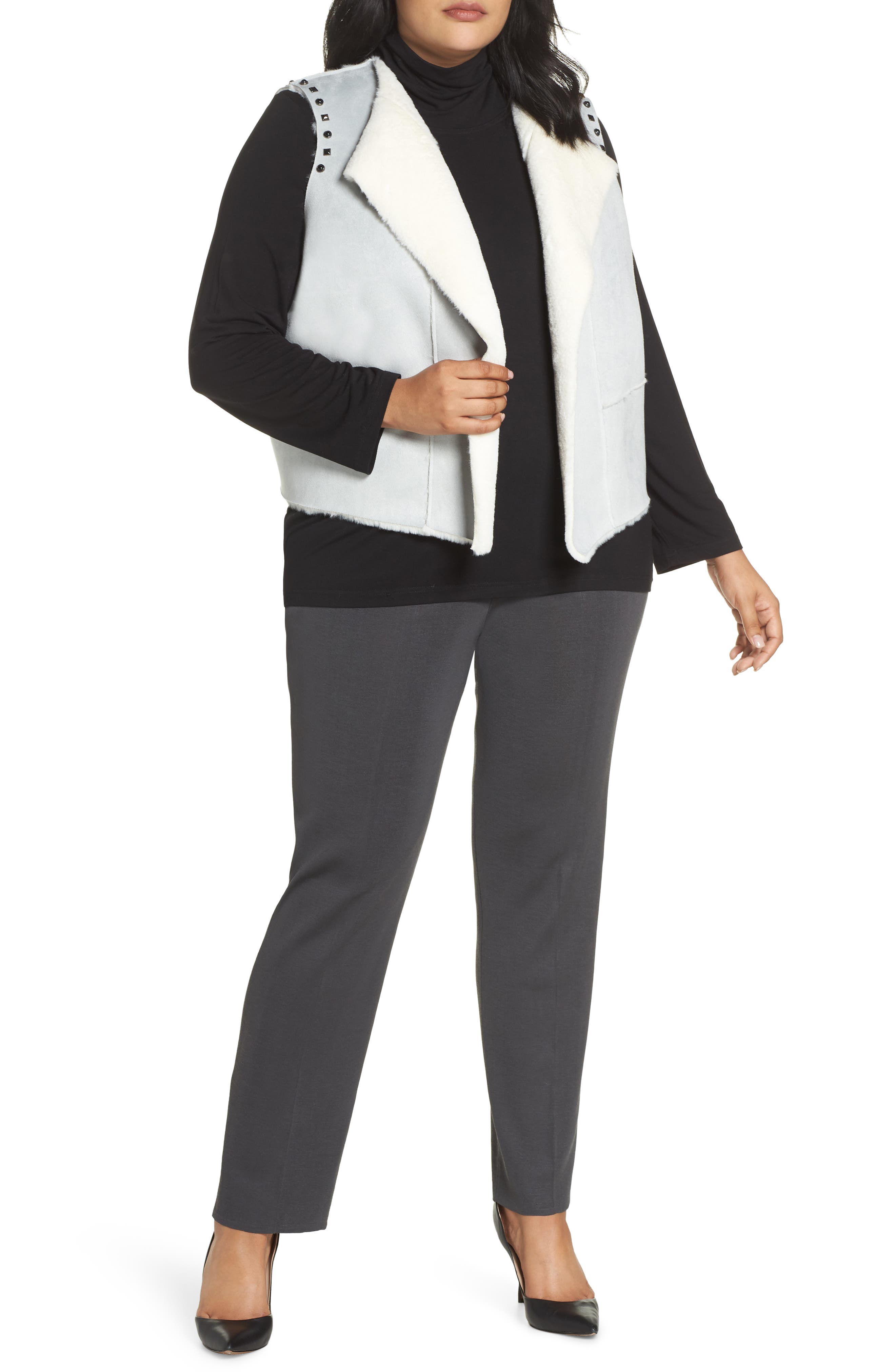 Plus Size Ming Wang Faux Fur Vest, Grey