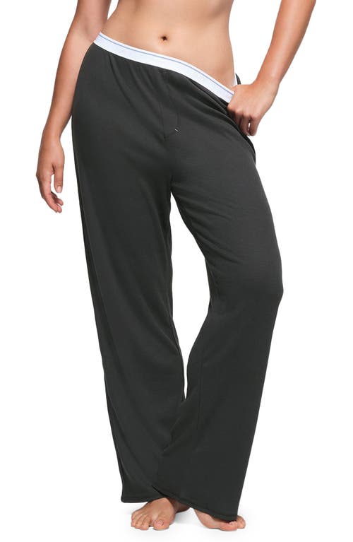 Shop Skims Rib Cotton Blend Relaxed Pants In Soot Sport Stripe