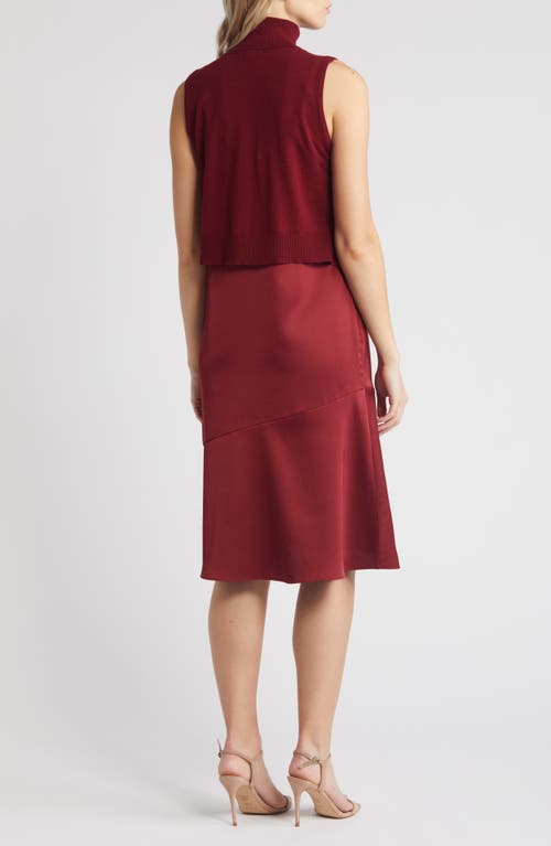 Shop Sam Edelman Two-piece Sleeveless Turtleneck Sweater & Satin Slipdress In Wine