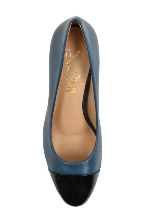 Joan Oloff Sandra Cap Toe Leather Pump In Indigo Blue Soft Lux Leather