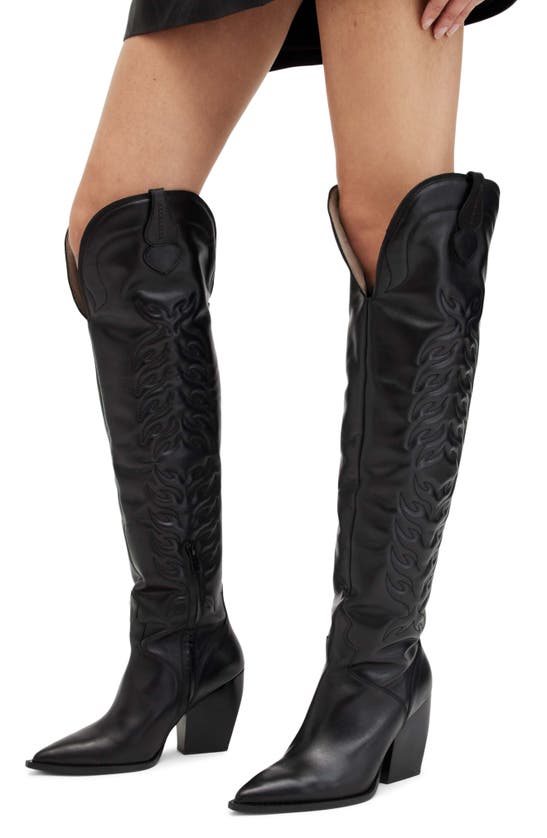 Shop Allsaints Roxanne Over The Knee Western Boot In Black