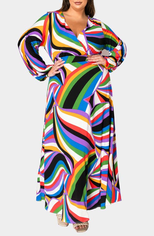 Shop L I V D Vacanza Abstract Print Long Sleeve Maxi Dress In Vibrant