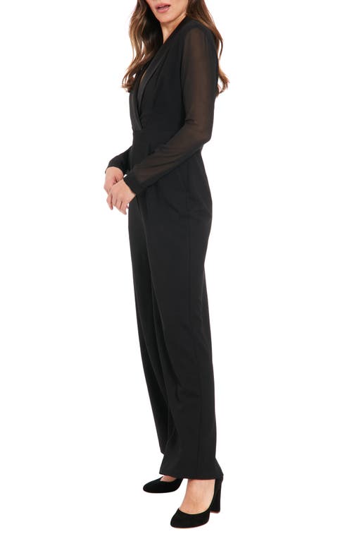 London Times Women's Tuxedo Chiffon-sleeve Jumpsuit In Black