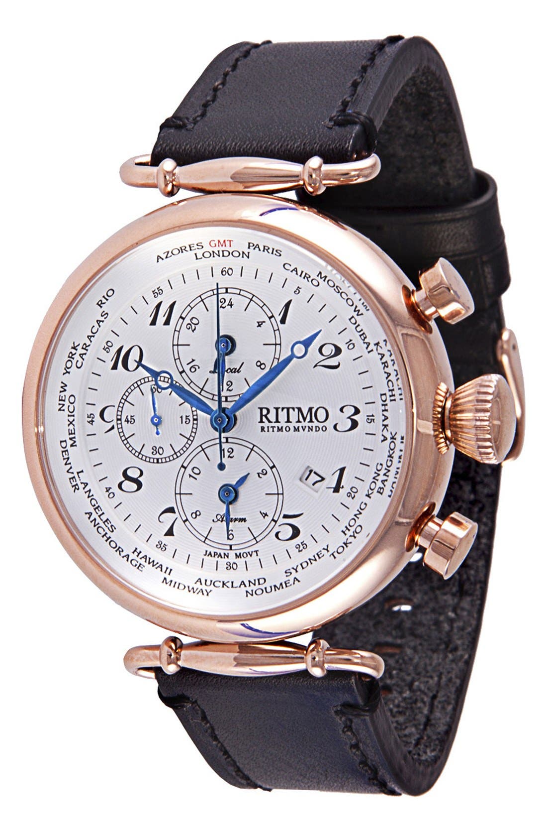 Ritmo Mundo 'Vintage' Chronograph Leather Strap Watch, 46mm Nordstrom