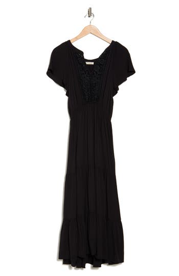 Lovestitch Crochet Trim Maxi Dress In Black