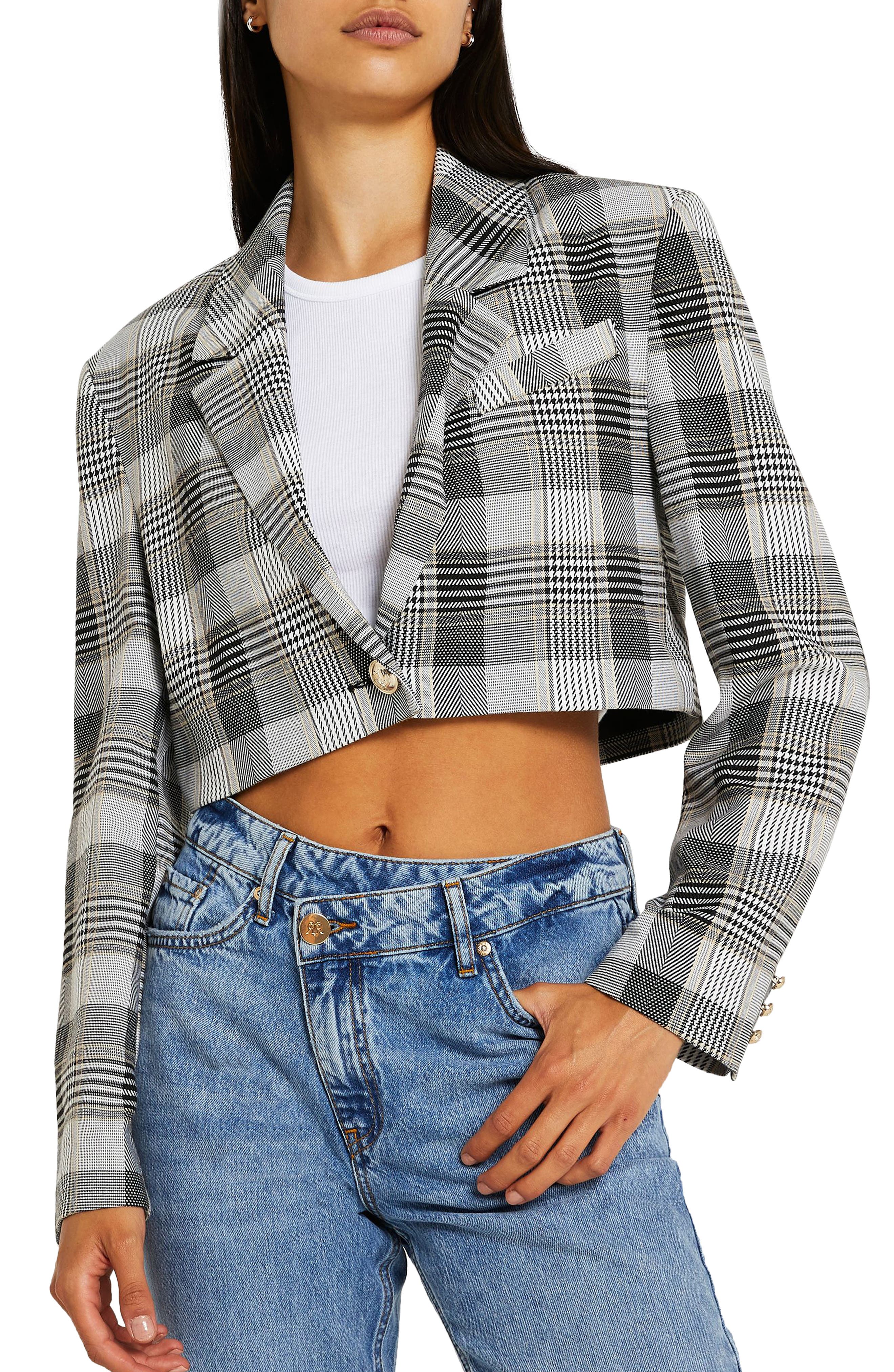 checkered crop jacket