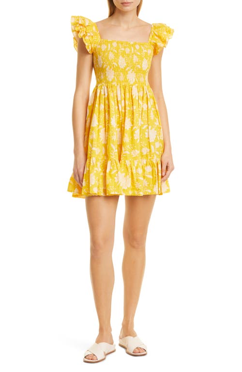 MILLE Bea Smocked Ruffle Minidress in Yellow Zinnia