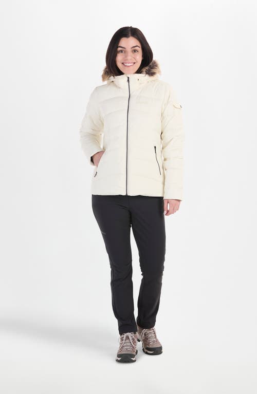 Marmot Ithaca 700 Fill Power Down Hooded Jacket With Faux Fur Trim In Papyrus