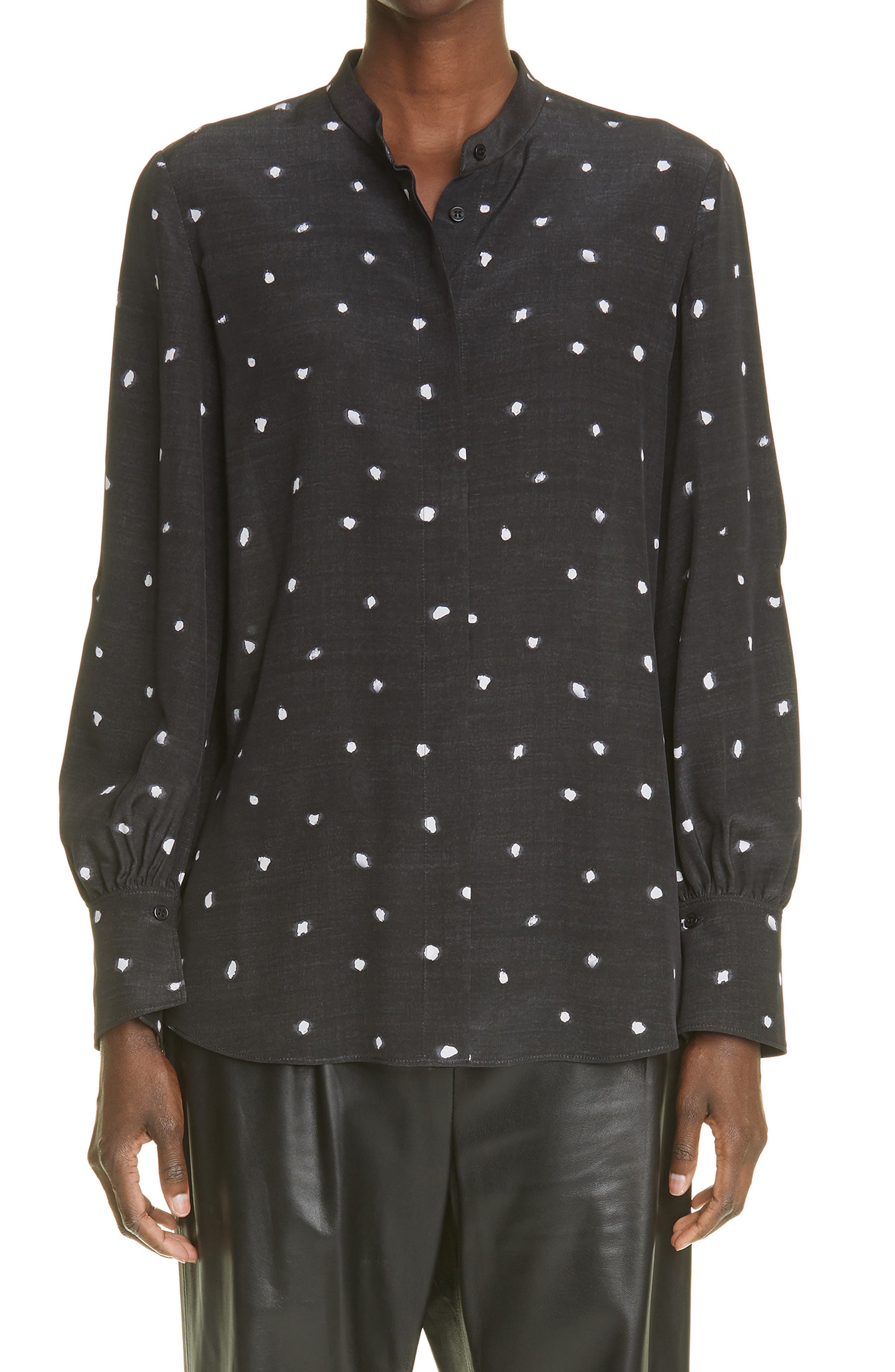 Altuzarra Lamont Dot Silk Bishop Sleeve Blouse in Black Dot at Nordstrom, Size 4 Us