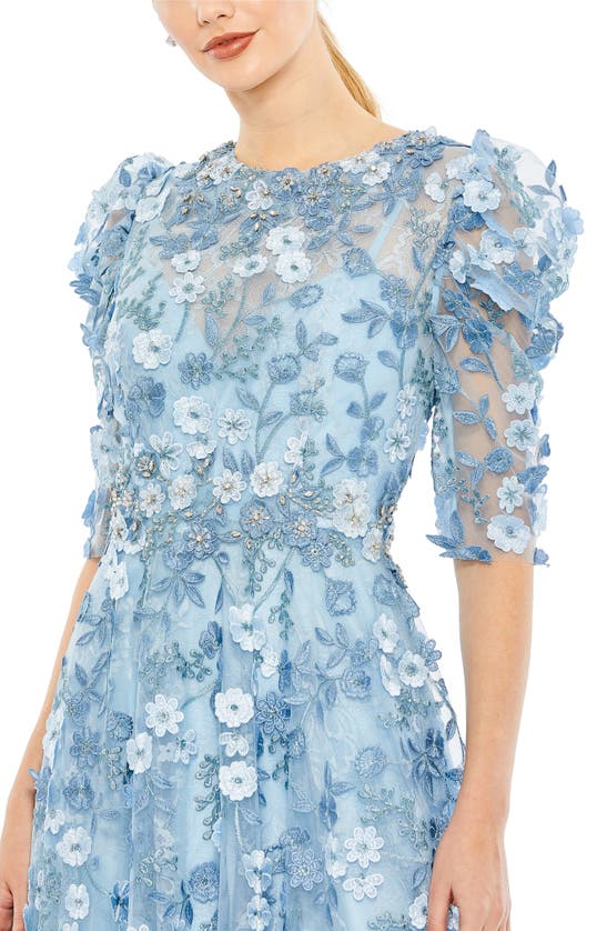 Shop Mac Duggal Floral Embroidered Appliqué Cocktail Dress In French Blue