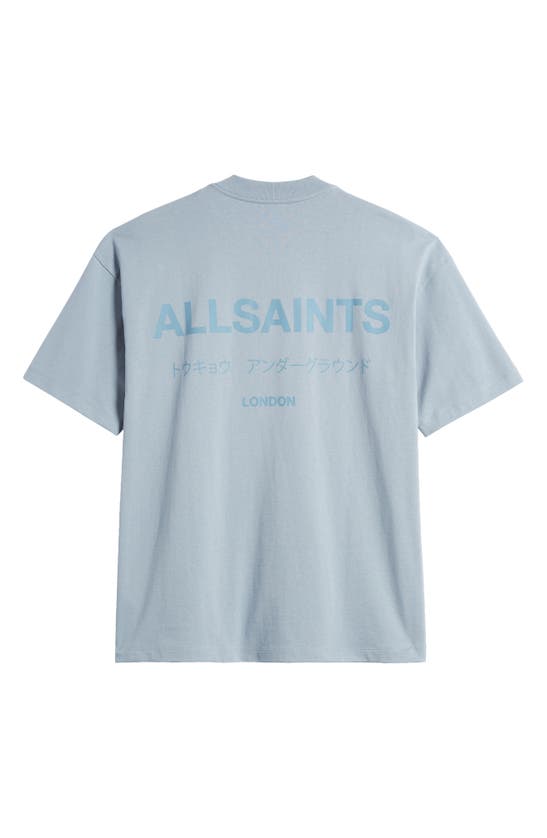 Shop Allsaints Underground Oversize Organic Cotton Graphic T-shirt In Dusty Blue