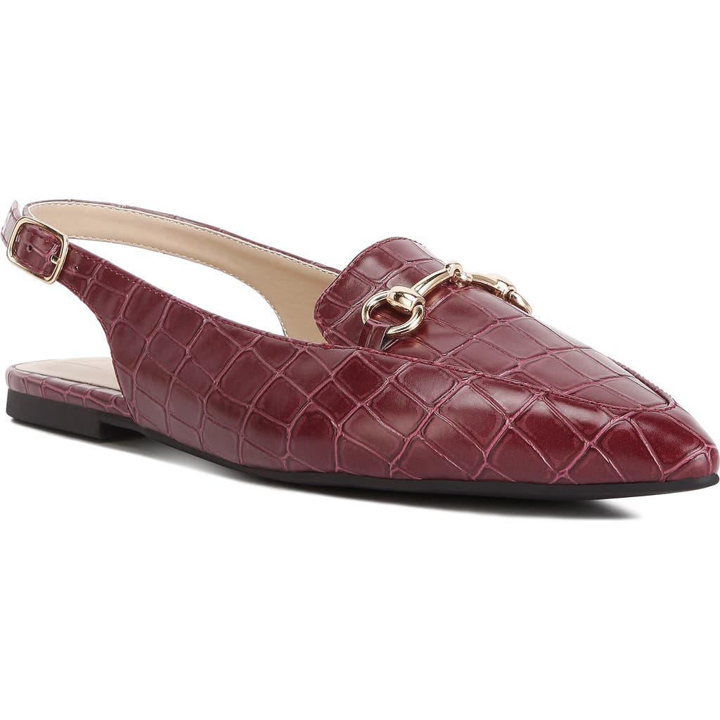 London Rag Trempe Croc Slingback Flat Sandals In Burgundy