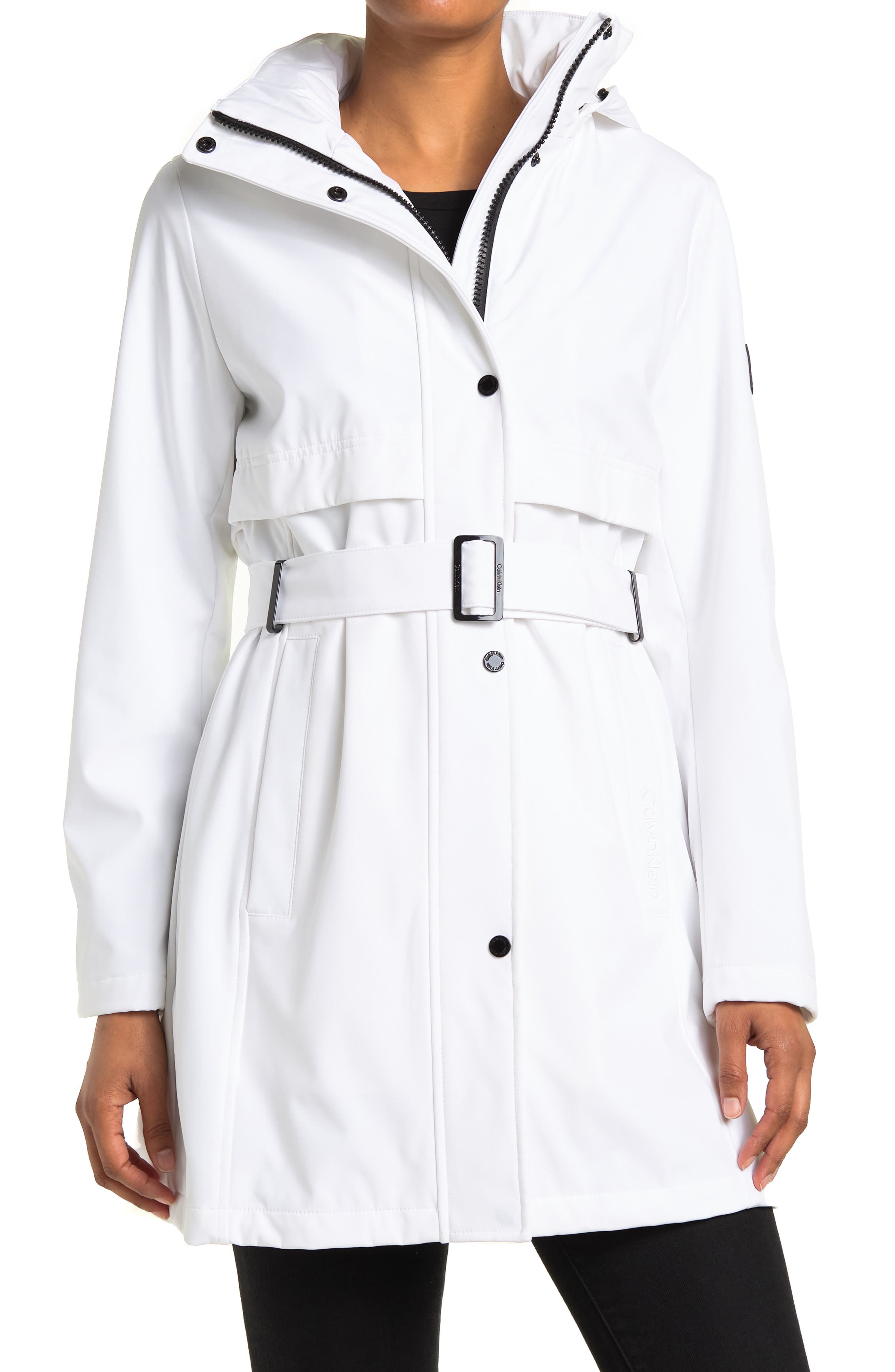 calvin klein hooded belted coat