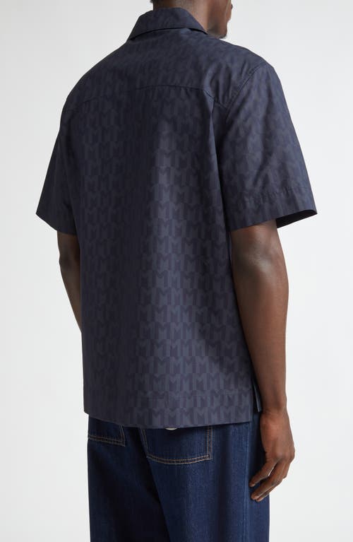 Shop Moncler Monogram Print Cotton Camp Shirt In Bright Blue