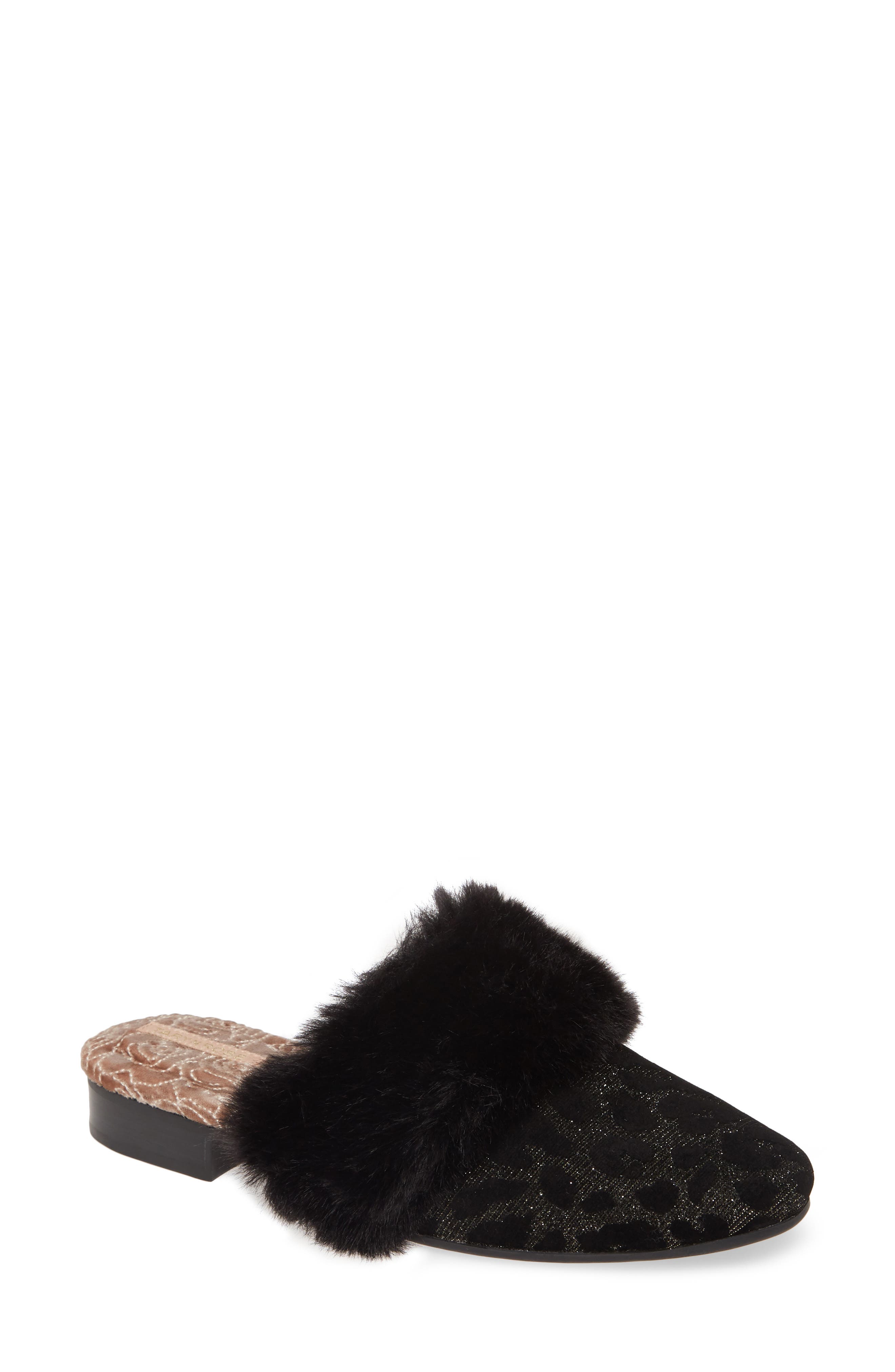 fur trimmed mules