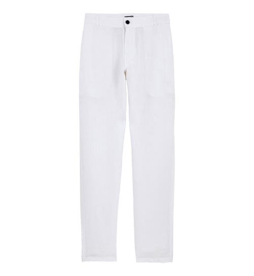 Shop Vilebrequin Solid Straight Linen Trouser In Blanc