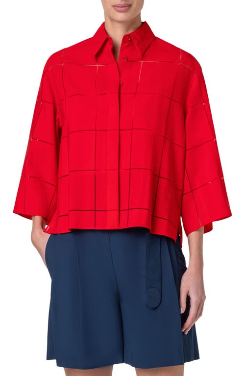 Shop Akris Punto Windowpane Check Boxy Button-up Shirt In Red