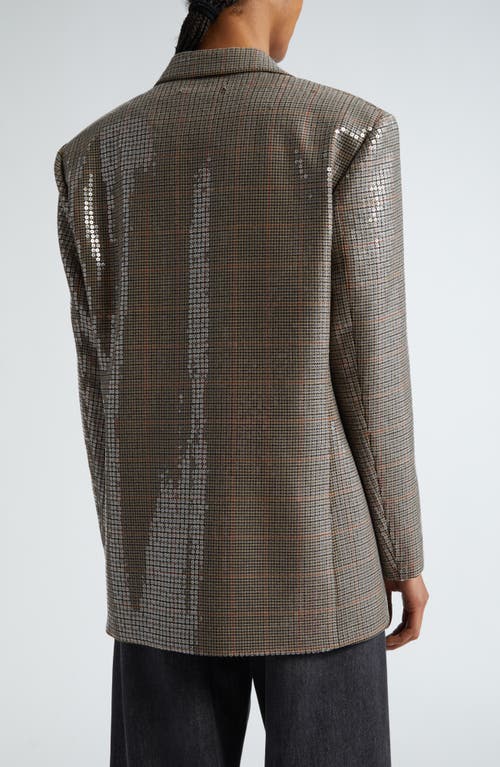 Shop Golden Goose Journey Sequin Houndstooth Virgin Wool Blazer In Beige/black/savvy Red