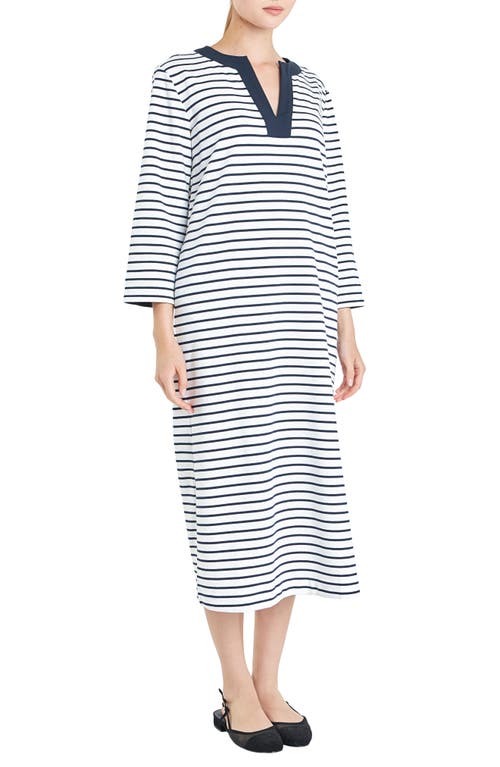 English Factory Stripe Cotton Jersey Shift Dress In White/navy