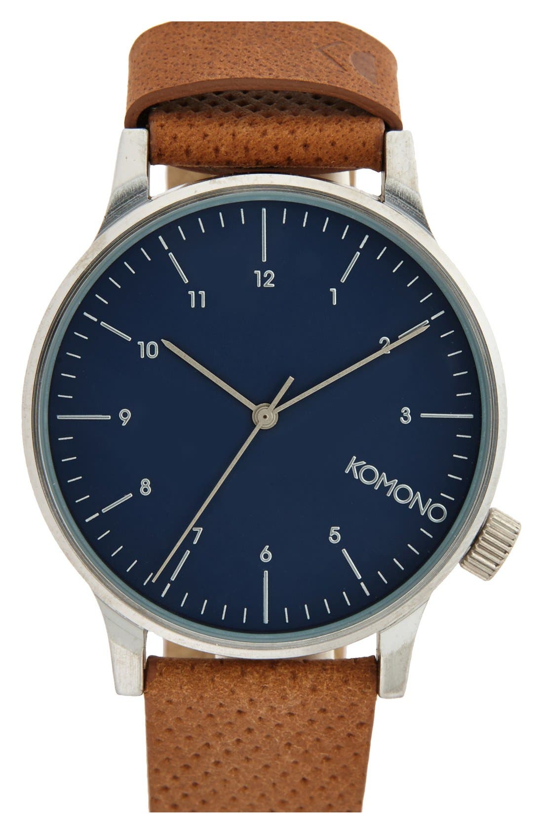 Komono 'Winston' Round Dial Leather Strap Watch, 41mm Nordstrom