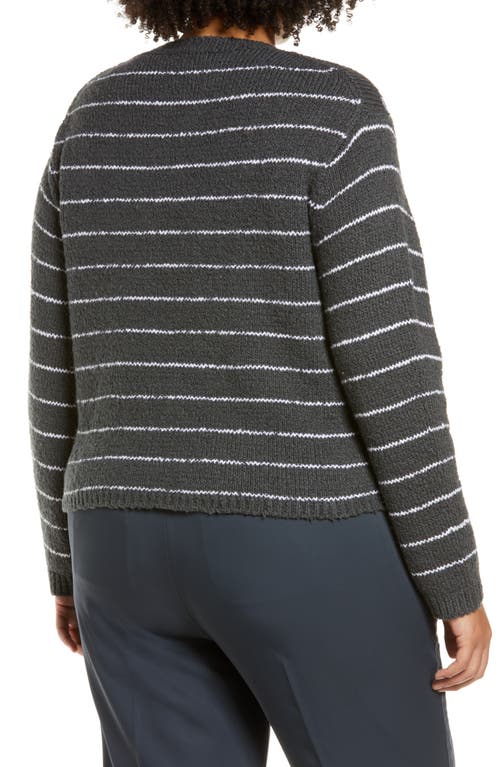 Vince Stripe Pebbled Organic Cotton Blend Sweater In Dark Tide/optic White