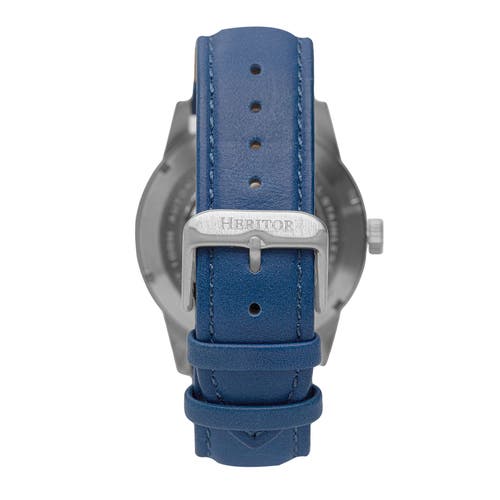 Heritor Automatic Men's Silver / Blue Jonas Leather-band Skeleton Watch - Blue, Silver In Silver/blue