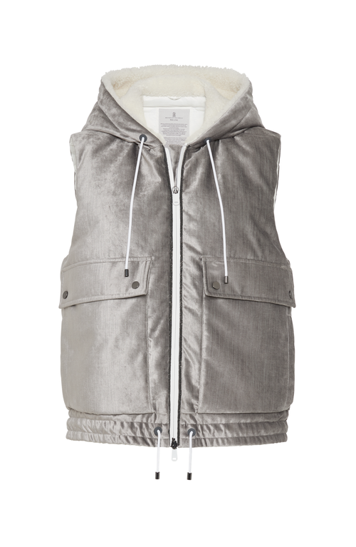 Shop Brunello Cucinelli Cotton And Viscose Sleek Velvet Down Vest With Shiny Trims In Silver