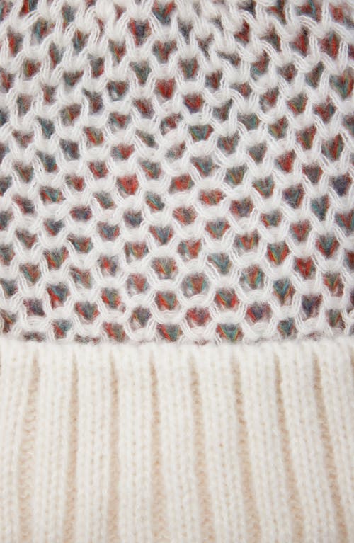Saachi Faux Fur Pom Rainbow Patterned Knit Beanie In Ivory