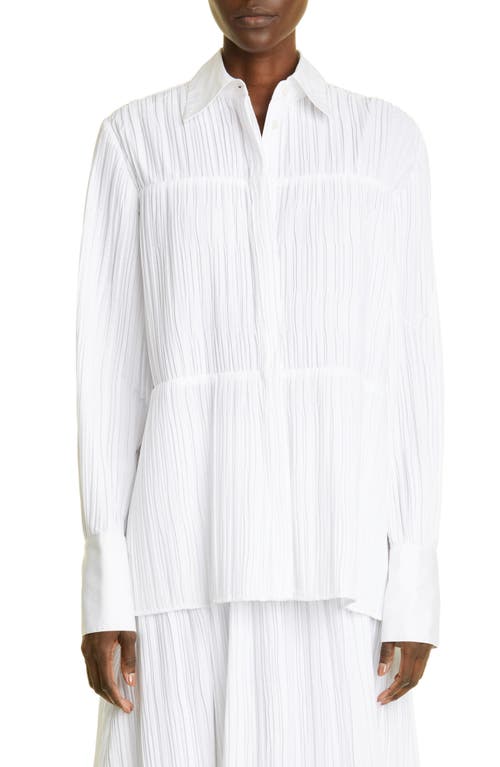 CO Pleated Tiered Button-Up Shirt in White