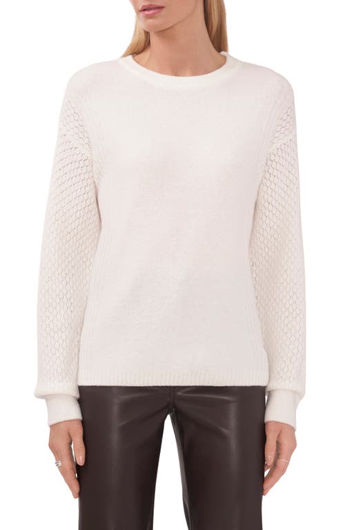 halogen(r) Pointelle Sleeve Crewneck Sweater in New Ivory