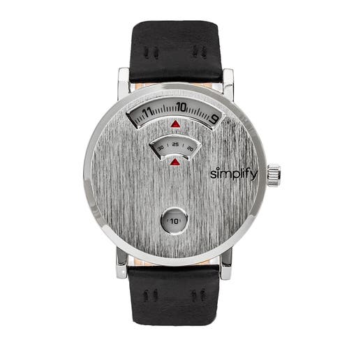 Simplify The 7000 Leather-band Watch In Silver/black